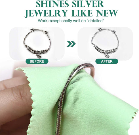 SEVENWELL 50pcs Jewelry Cleaning Cloth Green Polishing Cloth for Sterling Silver Gold Platinum Small Polish Cloth 8x8cm...