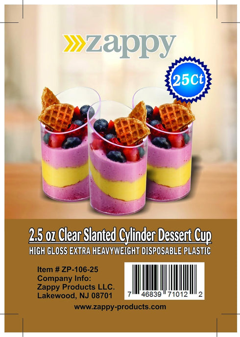Zappy Elegant Clear Slanted Cylinder Mini Dessert Appetizer Cup 2.5 oz Plastic Tasting/Sample Shot Glasses Parfait Glass/Souffle Jello Tumbler (25...