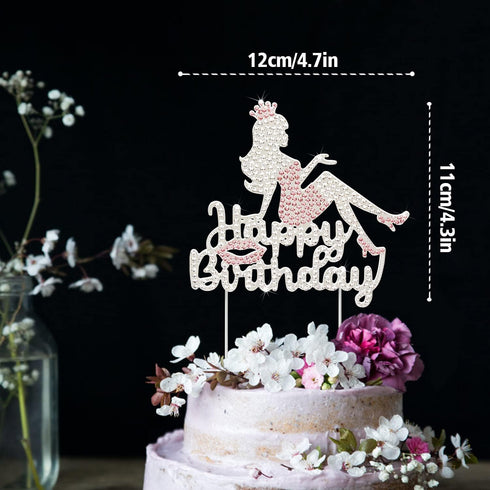 LINGTEER Happy Birthday Crown Queen Lady Rhinestone Cake Topper - Cheers to Makeup Spa Birthday Party Cake Centerpieces Decorations Gift Sign - Pi...