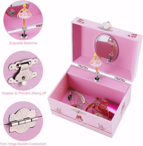 Musical Jewelry Box with Spinning Figurines Music Box Jewel Storage Case Best Gift Toys for Girls (Light Pink Ballerina)...