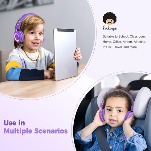 C89 Kids Headphones, Wired Headphone without Microphone, On Ear Headphone with Adjustable, 3.5mm Aux Nylon Cable, Foldable Headphones for School T...