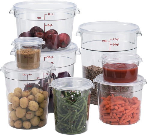 Cambro RFSCW8135 9-15/16" Top Diameter x 10-7/8" Height, Camwear Clear Polycarbonate Round Food Storage Container (Cover Sold Separately), 8 Quart...