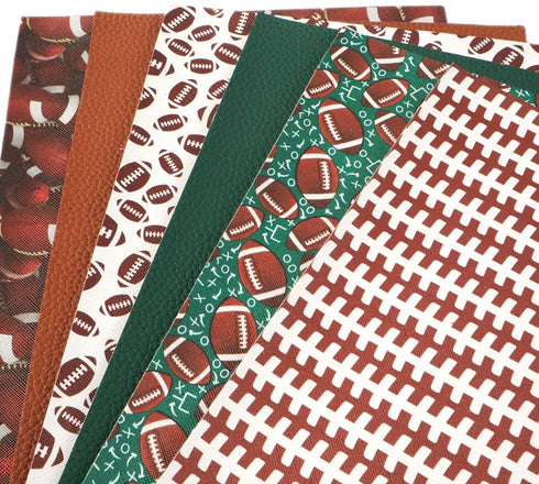 Football Soccer Ball Printed Faux Leather Sheet PU Textured Grain Leather Sheet Assorted 6 PCS 7.9" x 13.4" (20 cm x 34 cm) for Hair Accessories D...