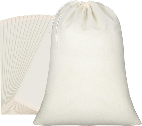 Pangda 15 Pcs Muslin Bags 12 x 16 Inch Cloth Bags with Drawstring Large Storage Bags Bulk Cotton Reusable Grocery Bags DIY Craft Sachet Bag for Pa...