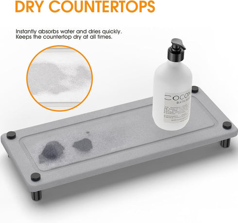 Instant Dry Bathroom Kitchen Sink Organizer, Diatomite Stone Drying Tray for Soap Dispenser, Sponge Brush and Toothbrush Cup, Countertop Fast Dryi...
