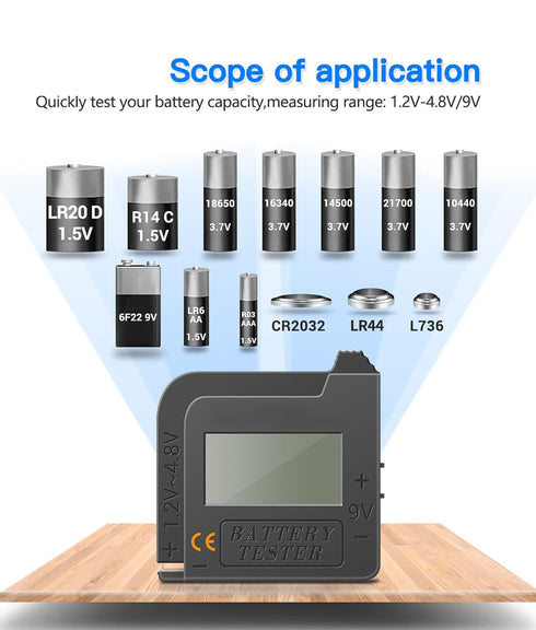 Battery Tester,LCD Display Household Batteries Tester for AAA,aa,c,d,9v,1.5V Button Cell,Lithium Battery Checker...