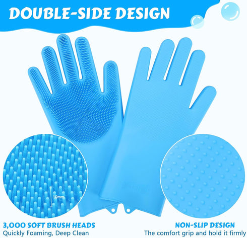 Pecute Pet Grooming Gloves 2 Pairs, Heat Resistant Cat Bathing Gloves with High-Density Teeth, Silicone Dog Bathing Gloves with Enhanced Five Fing...