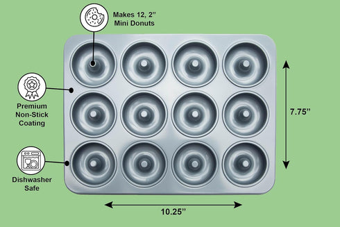 Fox Run Non-Stick Mini Donut Pan, 12-Cavity Donut Mold, Makes 2" Bite Sized Donuts...