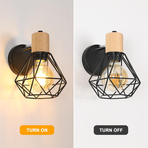 Industrial Wall Sconce, Adjustable Head Wall Lamp, Cage Wall Mount Light Fixture Industrial Farmhouse Lighting for Living Room, Kitchen, Bedroom, ...
