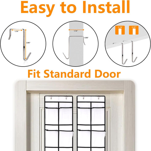 Narrow Over The Door Shoe Organizer, 12 Large Mesh Pockets Hanging Shoe Organizer for Closet Organizers and Storage, White, 2 Pack...