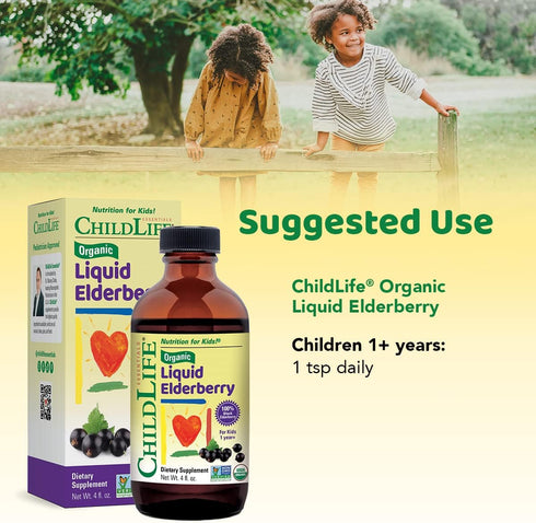 CHILDLIFE Essentials Organic Liquid Elderberry - Elderberry Syrup for Kids Immune Support, Non-GMO, USDA Organic, Black Elderberry for Kids 1 Year...