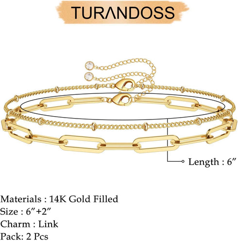 Dainty Gold Bracelets for Women, 14K Gold Plated Adjustable Layered Bracelet Cute Evil Eye Oval Chain Pearl Bar Turtle Gold Bracelets for Women Je...