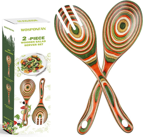 Salad Tongs, Wooden spoons, Salad Tongs for Serving, WOSPONFAN 10-inch Pakkawood Serving Utensils Set Salad Servers Set Kitchen Cooking Utensil...
