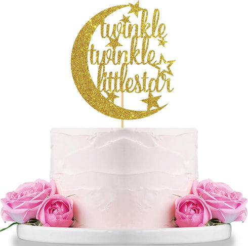 Gold Glitter Twinkle Twinkle Little Star Cake Topper for Baby Shower,Gender Reveal,Baby 1st 2nd Birthday Party Decorations Supplies...