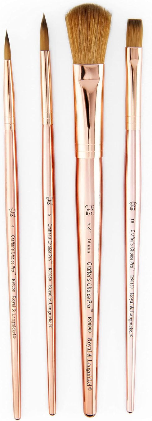 Royal & Langnickel Crafter's Choice Pro 4pc Synthetic Sable Mop Variety Craft Brush Set, Includes - Mop, Shader & Round Brushes Rose Gold...