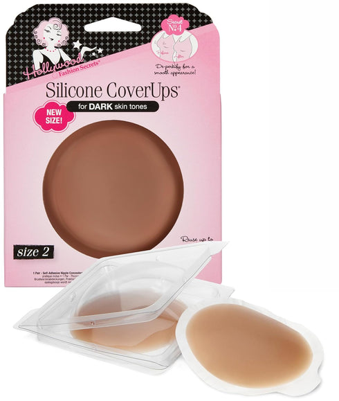 Hollywood Fashion Secrets Silicone Coverups, Size 2, Hypoallergenic, Reusable, Washable, Gentle on Skin, Ultra Thin, Self Adhesive, Dark Shade, 1 ...