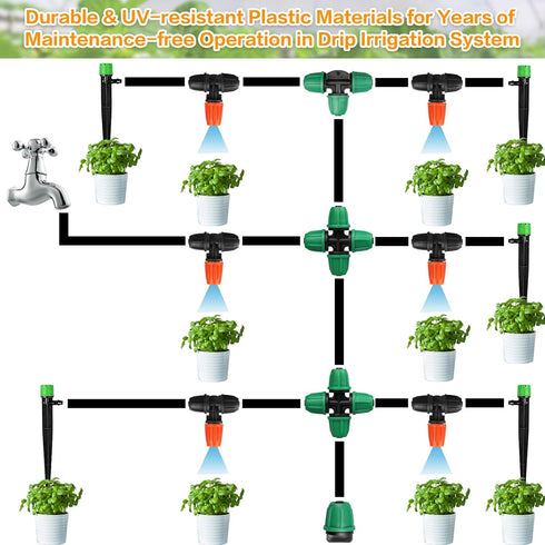 Upgraded Three-Way Atomizing Nozzle for 1/4 Inch Irrigation Tubing, 24 Pcs Adjustable Micro Spray Irrigation Emitters with Integrated 1/4 Inch Tee...