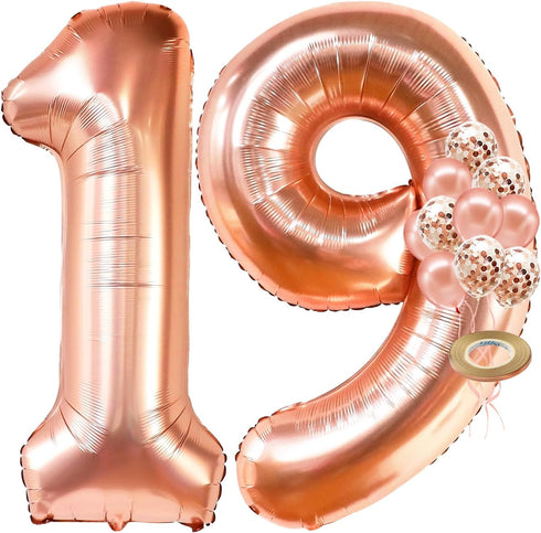 KatchOn, Giant Rose Gold 19 Balloon Number - 40 Inch | 19 Birthday Balloons With Confetti Balloons | Happy 19th Birthday Decorations, 19th Birthda...