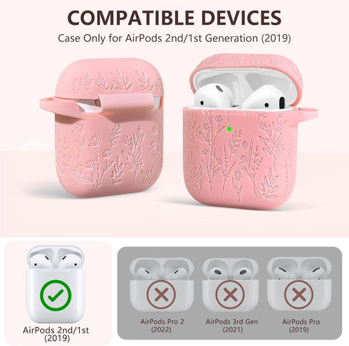Flower Engraved Case for AirPods 2nd/1st Generation 2019, Soft Silicone AirPods Case Cover for AirPod 2/1 Gen Case Cover Charging Case with Clean ...
