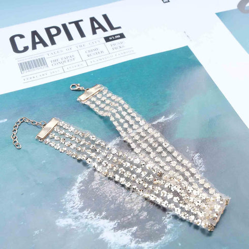 Boho Sequin Choker Necklace Sparkly Lace Clavicle Necklace Short Wide Glitter Collar Necklace Gold Sequin Necklace Chain Jewelry for Women and Gir...