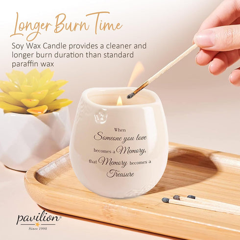 Pavilion - 8 Oz Candle Holder - Cream Beige Ceramic Candle Vessel with 100% Soy Wax, Tranquility Scent When Someone You Love Becomes A Memory Reme...