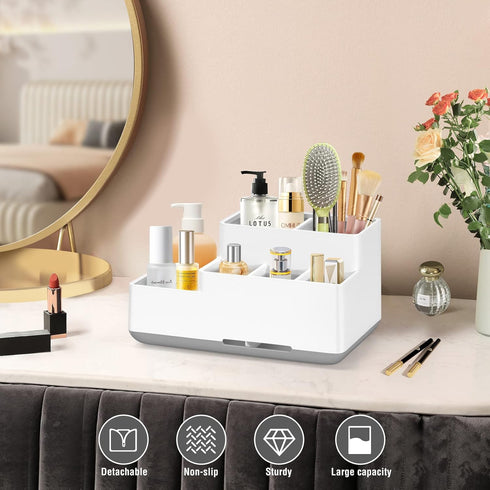 Electric Toothbrush Holder, Detachable Non-Slip Bathroom Organizer Countertop with 6 Compartments and Drainage Holes Bathroom Organizer for Bathro...
