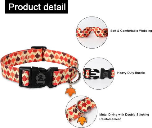 MR. CHUBBYFACE Fall Dog Collar Adjustable Pet Collar Maple Leaves Collar for Small Medium Large Dogs...