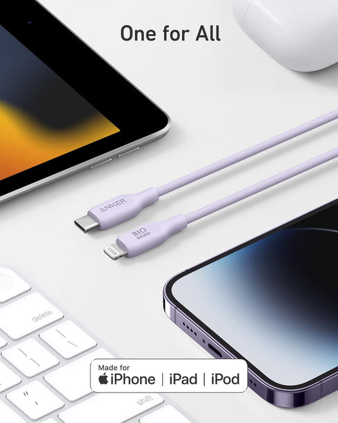 Anker USB-C to Lightning Cable, 541 Cable (Lilac Purple, 3ft), MFi Certified, Bio-Based Fast Charging Cable for iPhone 14 14pro 14pro Max 13 13 Pr...