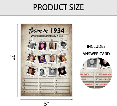 1934 Birthday Game Card Stock - 90th Birthday Party Game - Double-Sided Printed Birthday Card Stock With Answers, Perfect For Birthday Parties And...