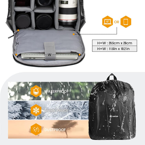 TARION Camera Backpack Bag Small - Professional DSLR Camera Bag with Waterproof Rain Cover Laptop Compartment Photograhy Backpack Case Black TB-S...