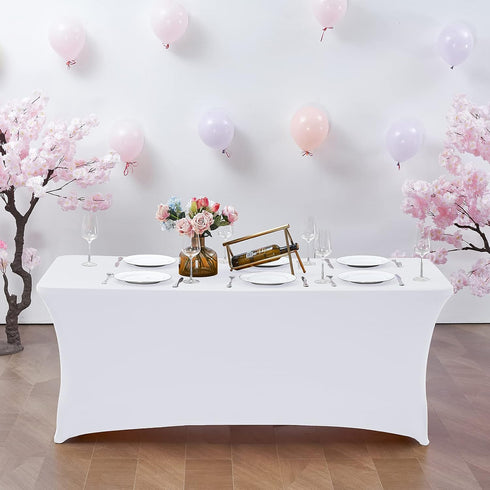 CWK 6FT Waterproof Stretch Spandex Table Cover for Rectangular Tables - Elastic Fitted Tablecloth for Folding Tables,Wrinkle Resistant Table Cloth...