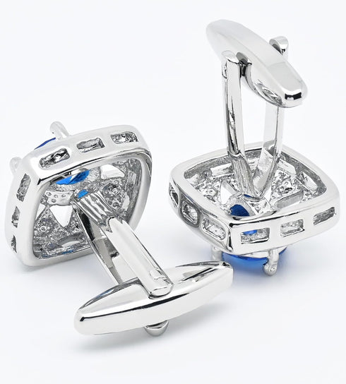 Faceted Blue Crystal Cufflinks for Men In Gift Case Square Shape Gemstone Men's Cufflinks Jewelry for Wedding Party Business Birthday Anniversary ...