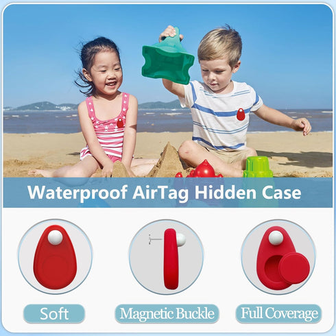 2 Pack Waterproof AirTag Holder for Kids Hidden, Anti-Removal GPS Tracker Case Compatible with Apple Airtag, Anti-Lost Silicone Protective Case wi...