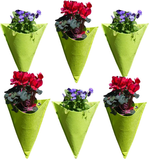 Pack of 6 Green Triangle Felt Wall Hanging Planters - 10" x 12" - Versatile & Eco-Friendly Wall, Vertical, and Hanging Planters for Outdoor & Indo...