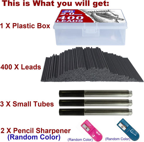 400pcs 2mm 2B HB Black 2.0mm Mechanical Pencil Holder Lead Refill drawing draft...