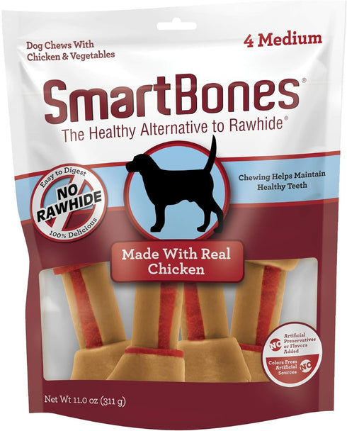 SmartBones Medium Chews, Treat Your Dog to a Rawhide-Free Chew Made with Real Meat and Vegetables, 4 Count...