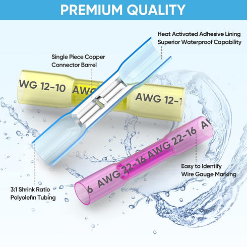 TICONN 240 PCS Heat Shrink Butt Connectors Kit, AWG 24 – 10 4 Sizes Butt Splice, Insulated Waterproof Electrical Marine Automotive Wire Crimp Term...