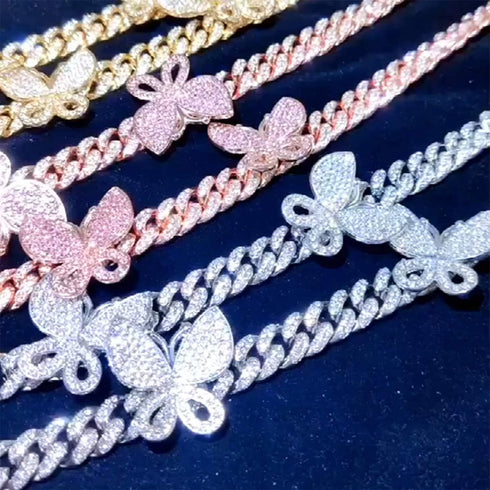 YBMYCM Butterfly Cuban Necklace Crystal Collars Cuban Link Chain Iced Bling Butterfly for Women Men Hip Hop Rapper Jewelry...