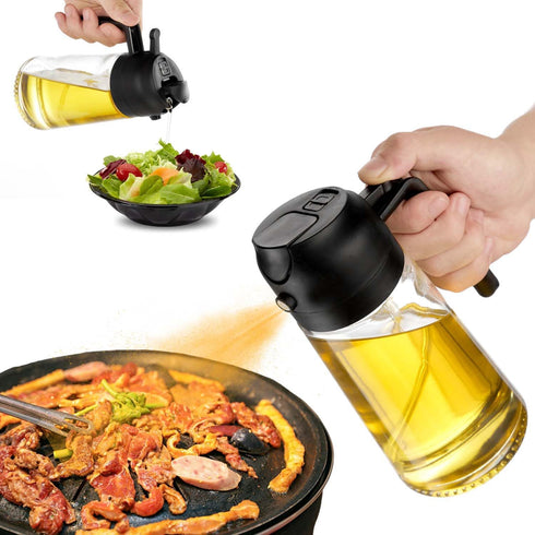 16oz Oil Sprayer for Cooking - 2 in 1 Spray & Pour Olive Oil Dispenser - 470ml Glass Spray Oil Bottle - Kitchen Gadgets...