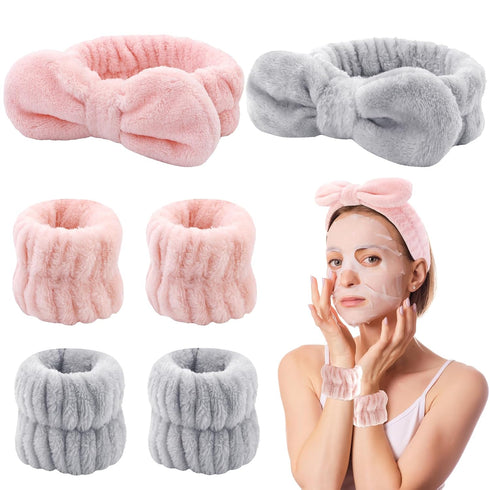 6 Pack Spa Headband and Wrist Washband Set Spa Headband for Washing Face Facial Headband Makeup Headband Face Washing Wristbands Skincare Headband...