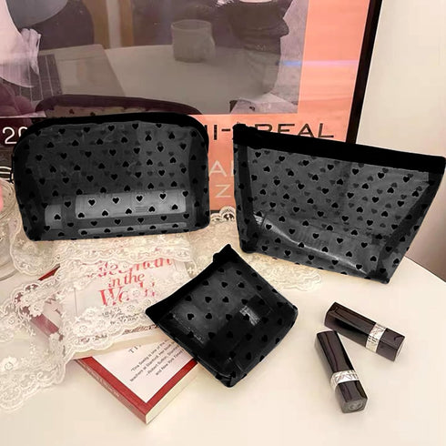 MHDGG Heart Print Mesh Makeup Bags,4 Pieces Mesh Cosmetic Bags for Women Mini Zipper Mesh Bags Portable Travel Organizing Pouch Purse Makeup Pouch...