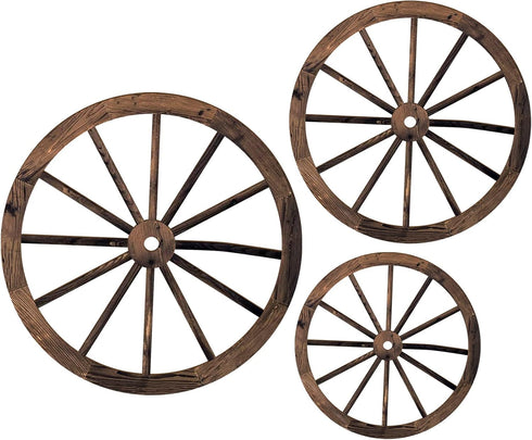 Qunclay 3 Pcs Wooden Wagon Wheel Decor 12/10/8 Inch Old Western Western Wall Decor Farmhouse Wagon Wheels Rustic Yard Wall Art Decor Hanging Decor...