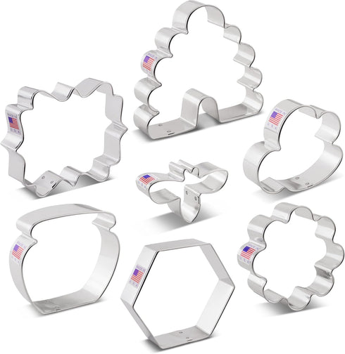 Bee Cookie Cutters 7-Pc. Set Made in the USA by Ann Clark, Cute Bee, Small Flower, Honey Pot, Beehive, Honeycomb and more...