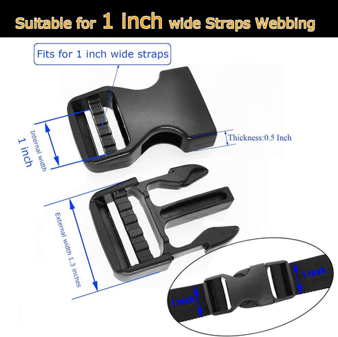 10 Yards 1'' Nylon Webbing Straps 8 Pcs Quick Side Release Buckles for 1inch Strap, 16 Pcs Tri-Glide Slides Flat Plastic Buckle Clips, 8 Pcs Metal...