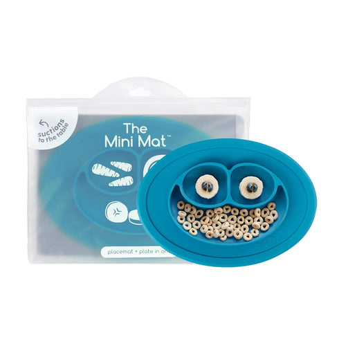 ezpz Mini Mat for 12 Months+ (Blue) - 100% Silicone Placemat + Plate with Suction for Infants + Toddlers - Supports Baby-Led Weaning - for Highcha...