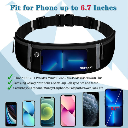 Running Belt Women Men, Fanny Pack Waist Bag, Phone Holder for Running Workout Plus Size Waterproof Adjustable Belt Bag for iPhone 15 14 13 12 11 ...