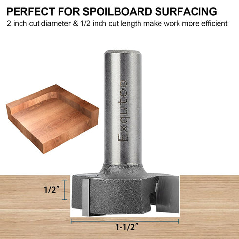 1/2" Shank 1-1/2 inch Cutting Diameter, 1/2 Height T Shape CNC Spoilboard Surfacing Router Bits, Wood Milling Cutter Planing Tool for Woodworking ...