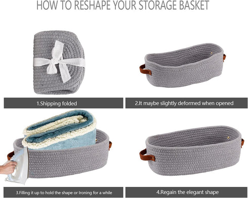 Cotton Rope Small Woven Toilet Paper Room Storage Basket with Handles for Bathroom, 13"x5.9"x4" Gary...