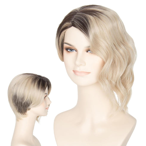 Miss U Hair Women Girl's Short Half Curly Half Straight Wig Decent Black Gradient Golden Cosplay Wig...