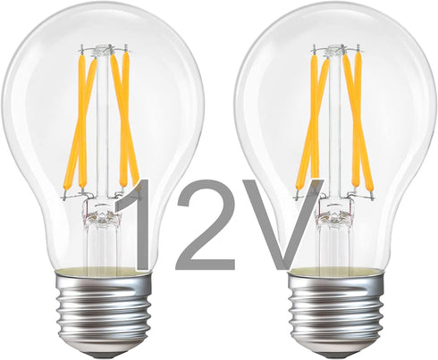 12V Low Voltage LED Light Bulbs - Soft Warm 2700K 4W E26 Edison Base 40W Equivalent - 12 Volt DC/AC A19 Bulb for RV Ceiling - 2 Pack...